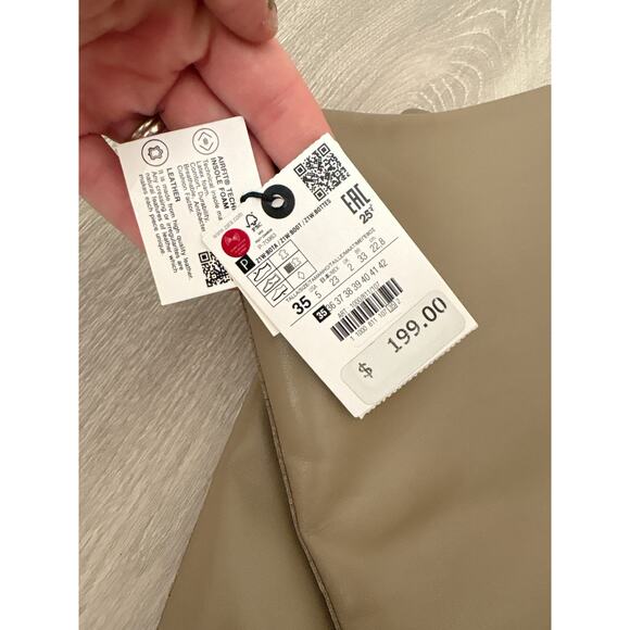 NWT Zara Leather Flat Knee High Boots Size 5 Taupe Sand Minimalist Blogger Fave - Picture 8 of 10